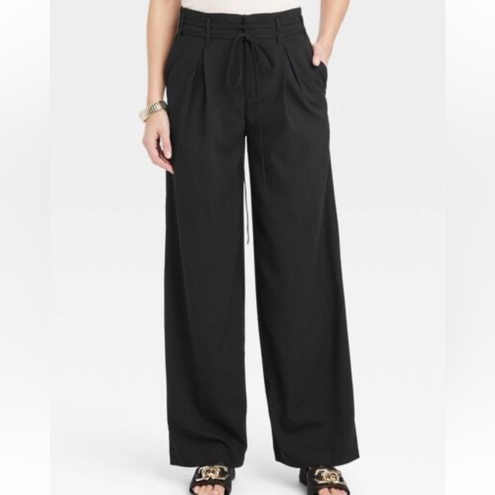 NWT A New Day Dress Pants Pockets Size 16 Stretch Paper Bag Waist Wide Leg High